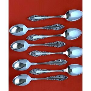 Oneida Silverplate ROYAL GRANDEUR Teaspoon (8) Community Art Deco Scroll Pierced